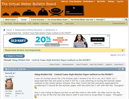 Leaderboard 728x90 banner ad on The Virtual Weber Bulletin Board