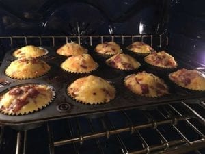 Barbecue breakfast cupcakes baking in the oven