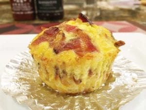 Close-up of a Barbecue Breakfast Cupcake made with bacon