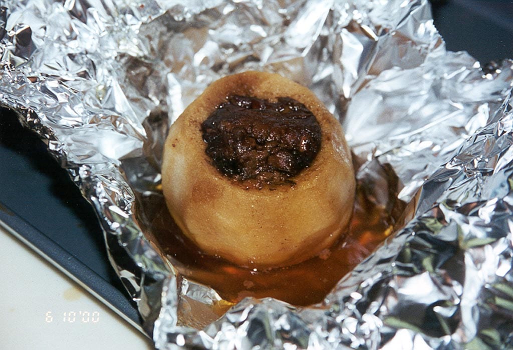 Baked apple stuffed with Snickers bar