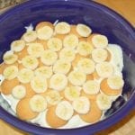 Layering wafers, bananas, and pudding