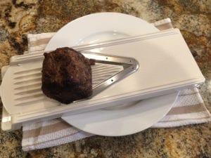 Using a mandoline to slice pit beef