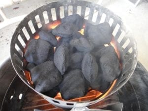 Lighting 30 briquets in upside down charcoal chimney