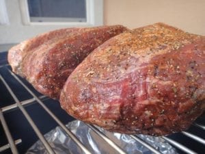 Roast chunks go into the smoker