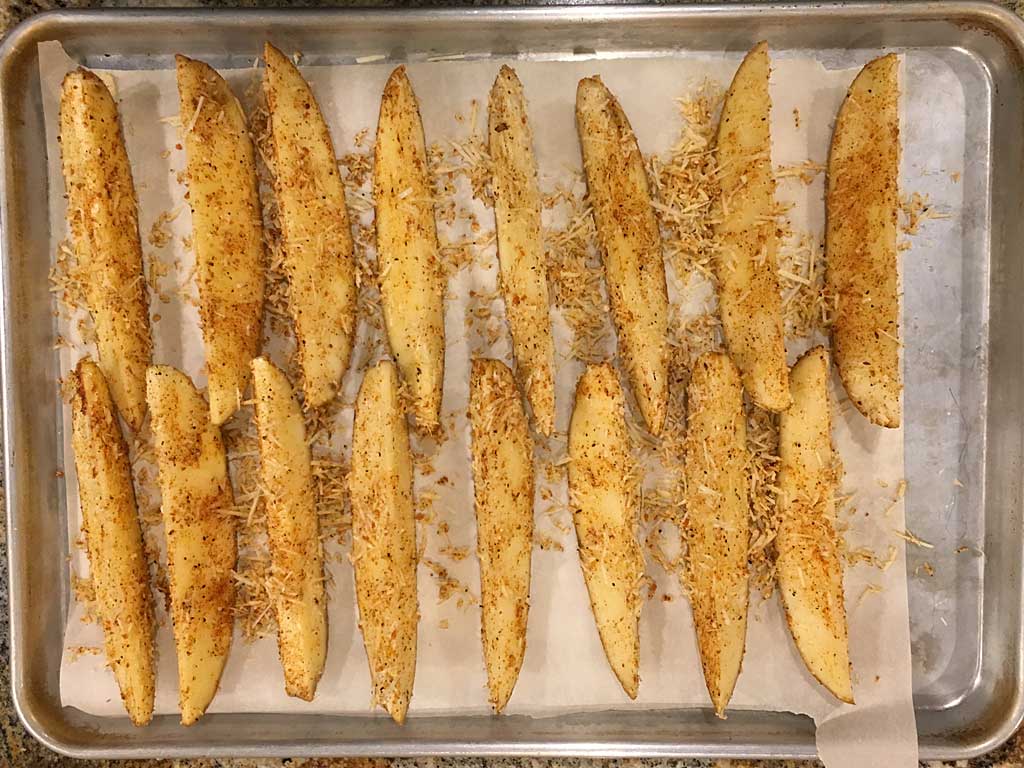 Wedges on baking sheet ready for the oven