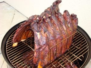 Beef back ribs cooking in the WSM