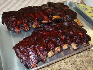 Beef back ribs after cooking and saucing