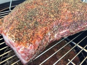Close-up of short ribs on top grate