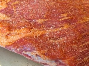 Surface of short ribs sprinkled with kosher salt