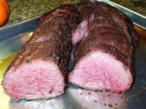 Cross-section view of finished beef tenderloin
