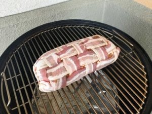 Breakfast bacon weave fatty goes into the WSM