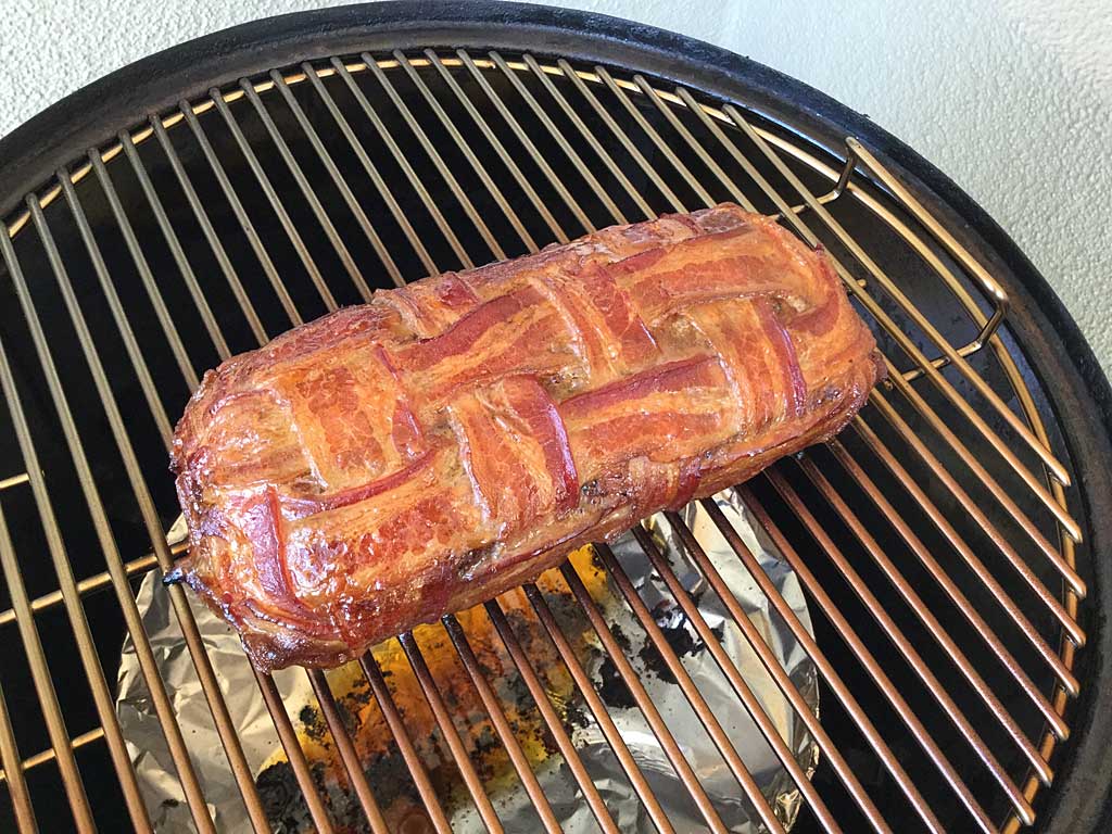 Breakfast bacon weave fatty at the end of cooking