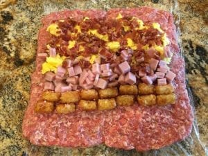 Fillings laid out on sausage--Too many fillings!