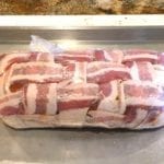 Breakfast bacon weave fatty wrapped in plastic wrap until ready to cook