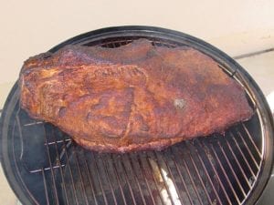 Brisket after four hours of cooking