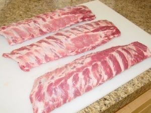 Three slabs of pork loin back ribs