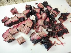 Brisket point cut into 1-inch cubes