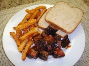 Burnt ends with seasoned fries
