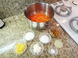 Carrot salad ingredients ready for assembly