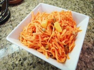 Carrot salad with golden raisins and gold pineapple