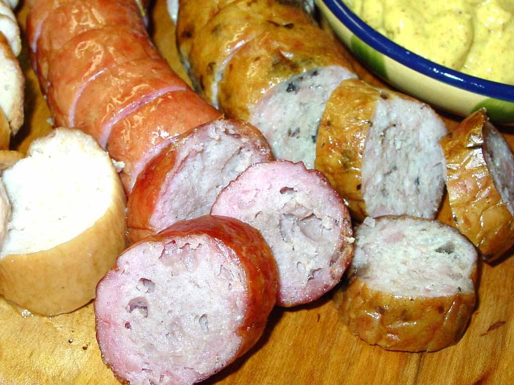 Close-up view of cooked sausages