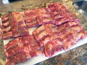 Rub applied to beef back ribs