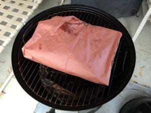 Brisket flat wrapped in butcher paper like a package
