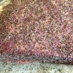 Close-up of rubbed brisket flat...too much rub applied