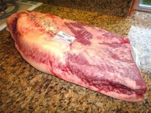 USDA Choice untrimmed packer brisket in Cryovac