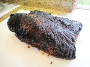 Brisket on cutting board fat-side up