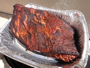 Brisket at 170°F moved to foil pan