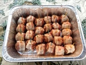 Bacon-wrapped meatballs ready for cooking