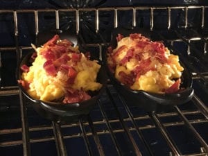 Pulled pork mac & cheese under the broiler