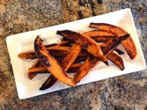 Sweet potato wedges ready to eat