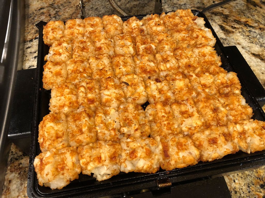 Cooked tater tot waffle