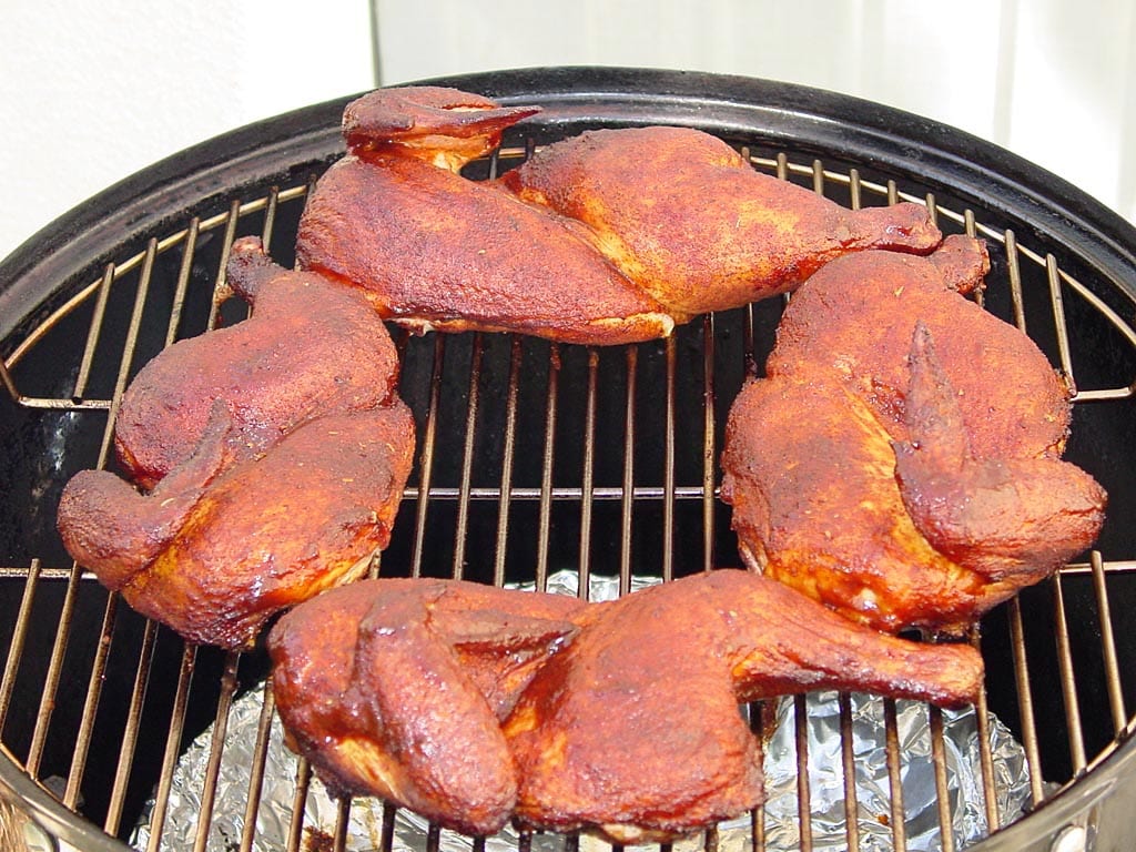 Chicken brushed with barbecue sauce