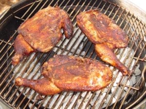 Crisping chicken skin over direct heat