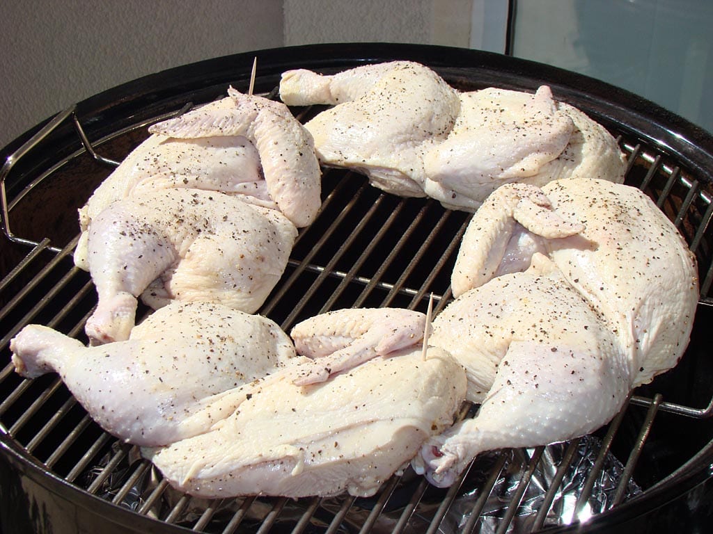 Chicken goes onto the WSM top cooking grate.