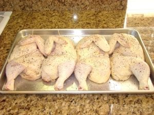 Marinated chicken, patted dry and seasoned with salt & pepper.