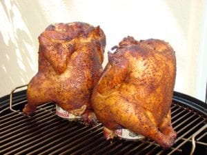Chickens at the halfway point during cooking