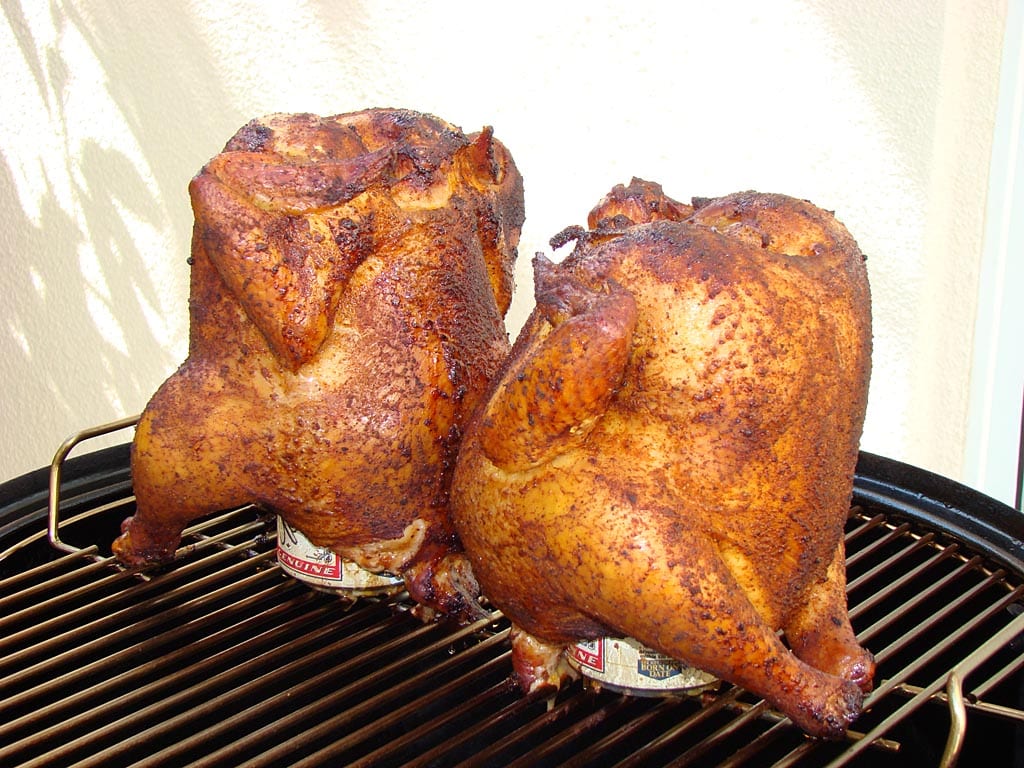 Chickens at the halfway point during cooking