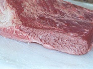 Discolored edge of brisket