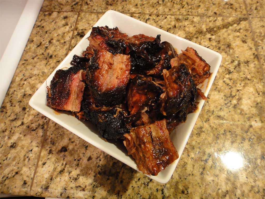 Burnt ends mixed with a little barbecue sauce