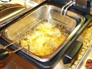 Close-up of wings in the deep fryer