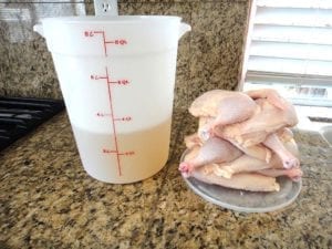 Brine solution and chicken halves