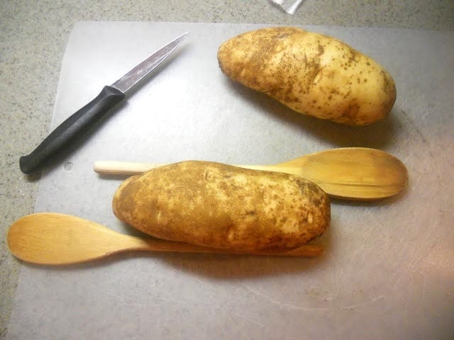 Washed potatoes ready for slicing