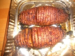 Finished Hasselback potatoes ready to enjoy