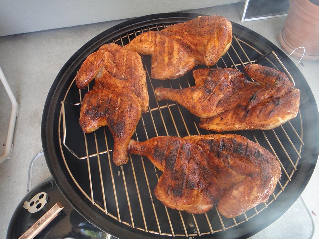 Chicken turned skin-side up after 30 minutes of cooking