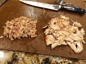 Piles of chopped dark meat and shredded white meat
