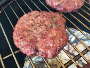 Close-up of bacon/beef burger